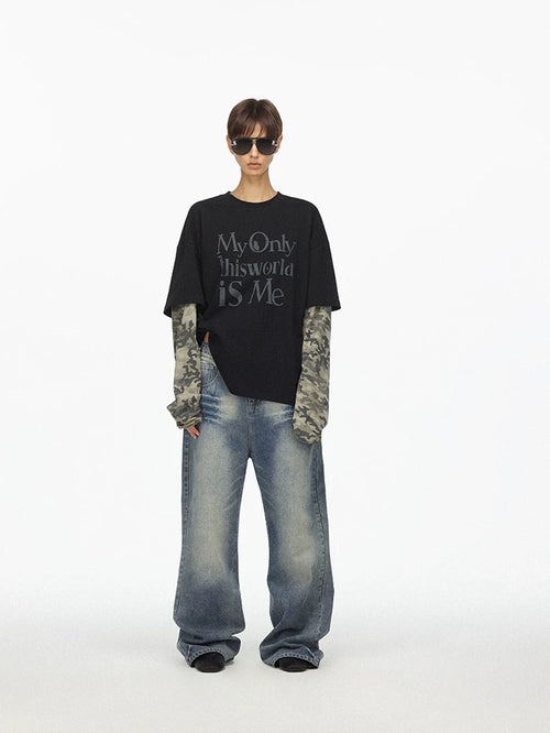 LoalaOffice 100 Percent Cotton Soft Loose American Patchwork Camo Print Women Tops