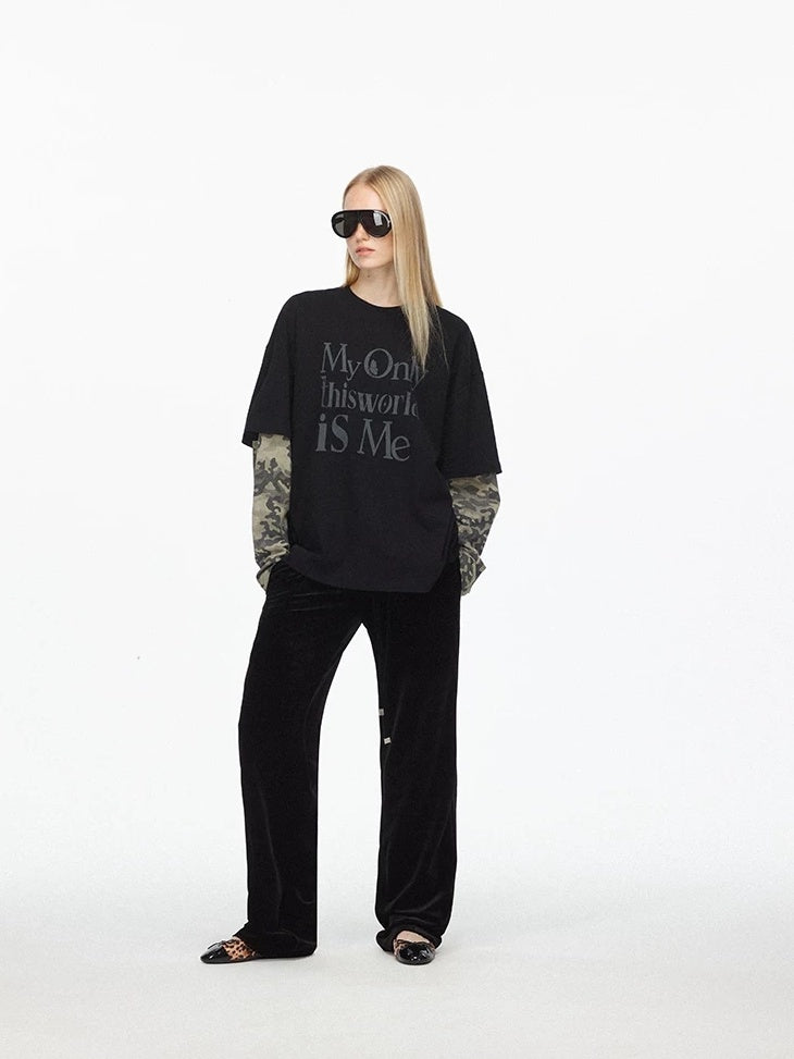 LoalaOffice 100 Percent Cotton Soft Loose American Patchwork Camo Print Women Tops