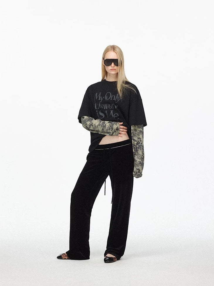 LoalaOffice 100 Percent Cotton Soft Loose American Patchwork Camo Print Women Tops