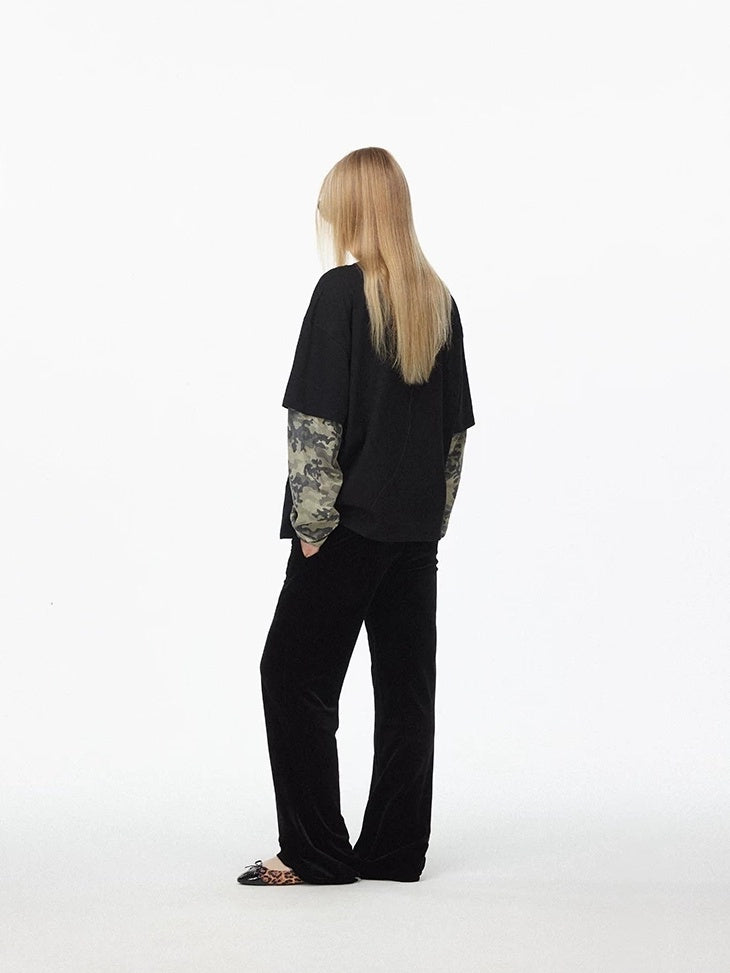 LoalaOffice 100 Percent Cotton Soft Loose American Patchwork Camo Print Women Tops