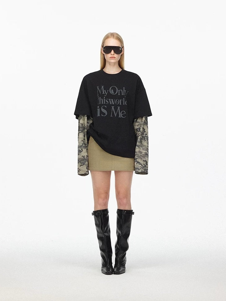 LoalaOffice 100 Percent Cotton Soft Loose American Patchwork Camo Print Women Tops