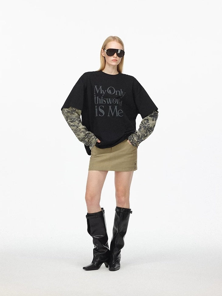 LoalaOffice 100 Percent Cotton Soft Loose American Patchwork Camo Print Women Tops