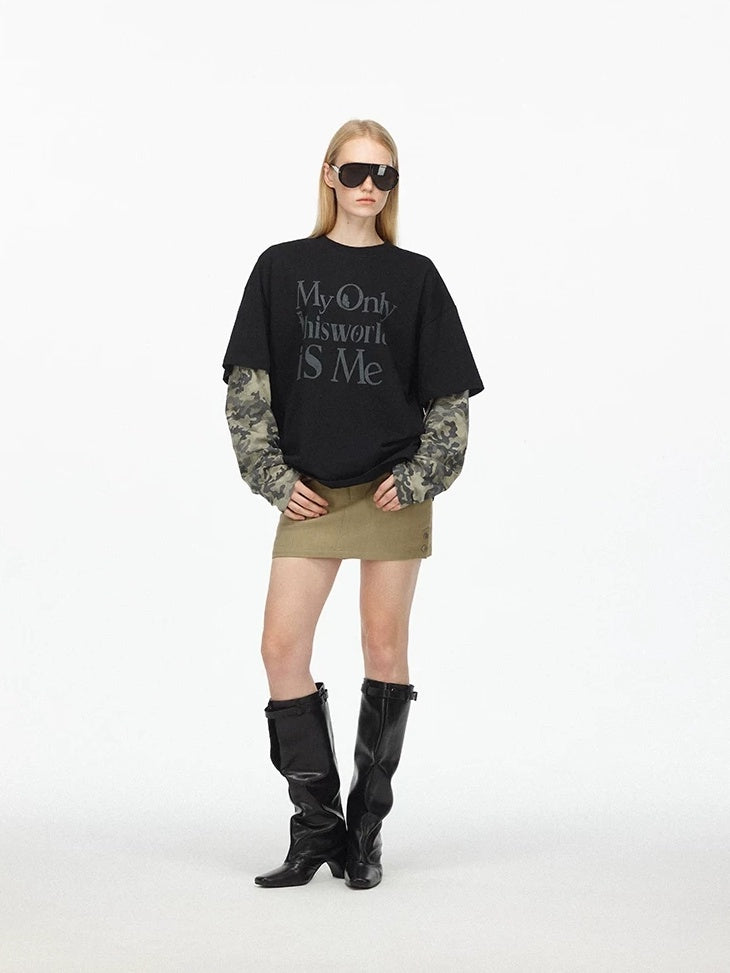 LoalaOffice 100 Percent Cotton Soft Loose American Patchwork Camo Print Women Tops