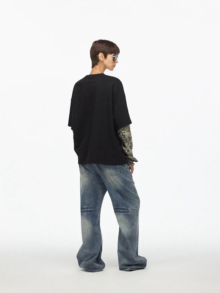 LoalaOffice 100 Percent Cotton Soft Loose American Patchwork Camo Print Women Tops