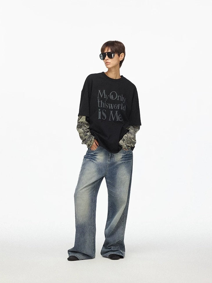 LoalaOffice 100 Percent Cotton Soft Loose American Patchwork Camo Print Women Tops