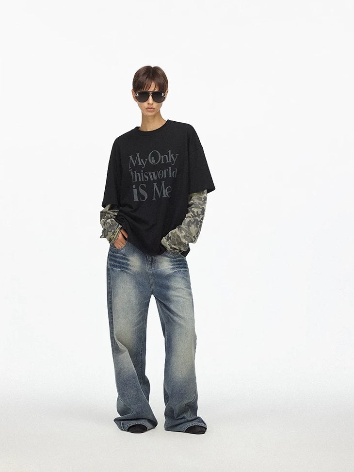 LoalaOffice 100 Percent Cotton Soft Loose American Patchwork Camo Print Women Tops