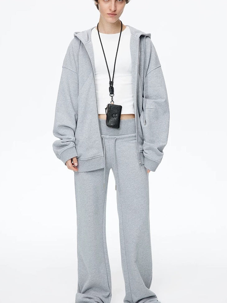 LoalaOffice 100 Percent Cotton Street Loose Fit Hooded Zip Cardigan Women Black Outerwear