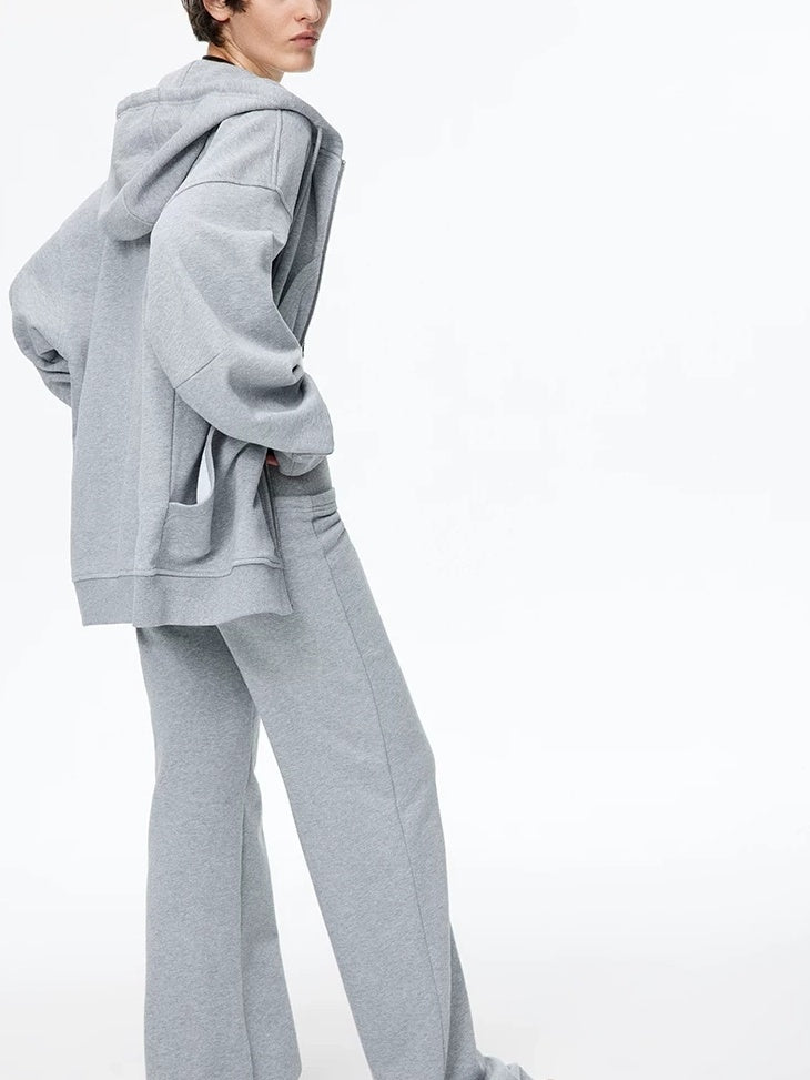 LoalaOffice 100 Percent Cotton Street Loose Fit Hooded Zip Cardigan Women Black Outerwear