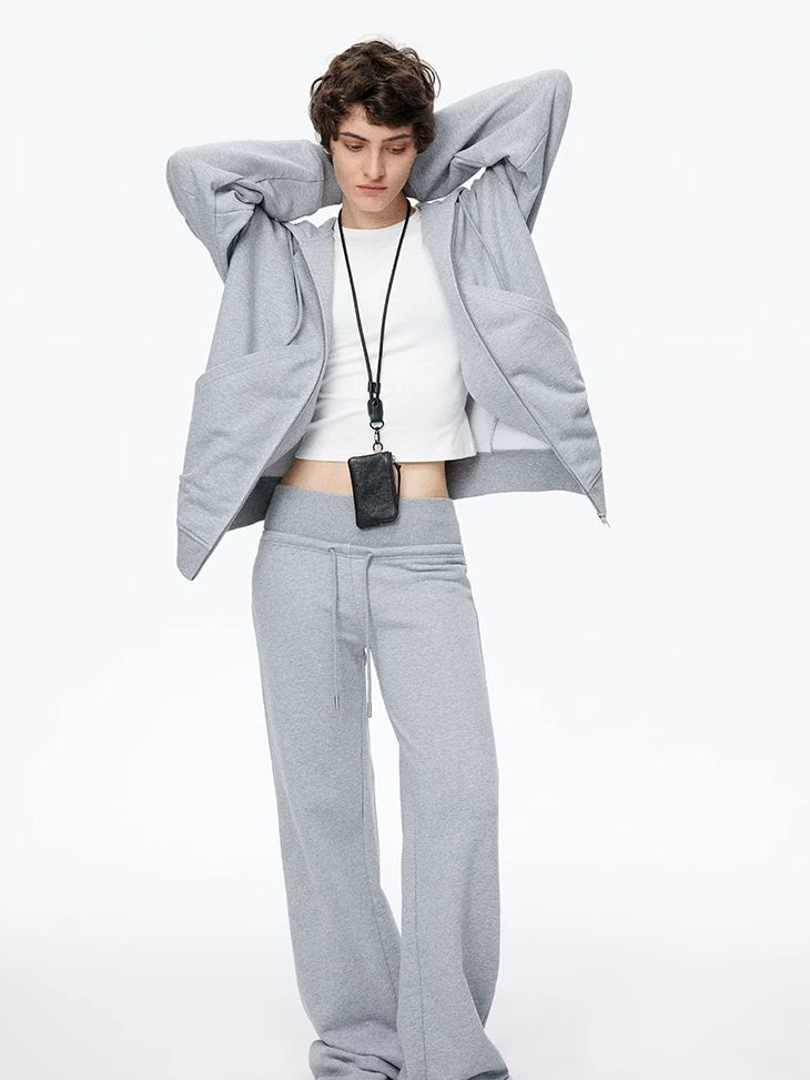 LoalaOffice 100 Percent Cotton Street Loose Fit Hooded Zip Cardigan Women Black Outerwear