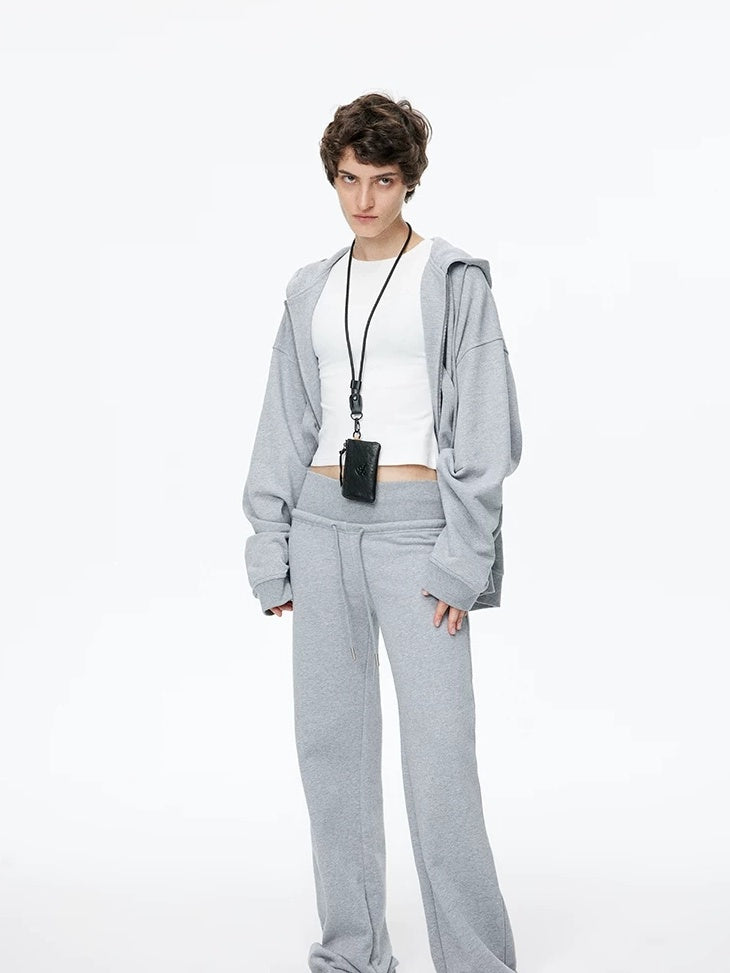 LoalaOffice 100 Percent Cotton Street Loose Fit Hooded Zip Cardigan Women Black Outerwear