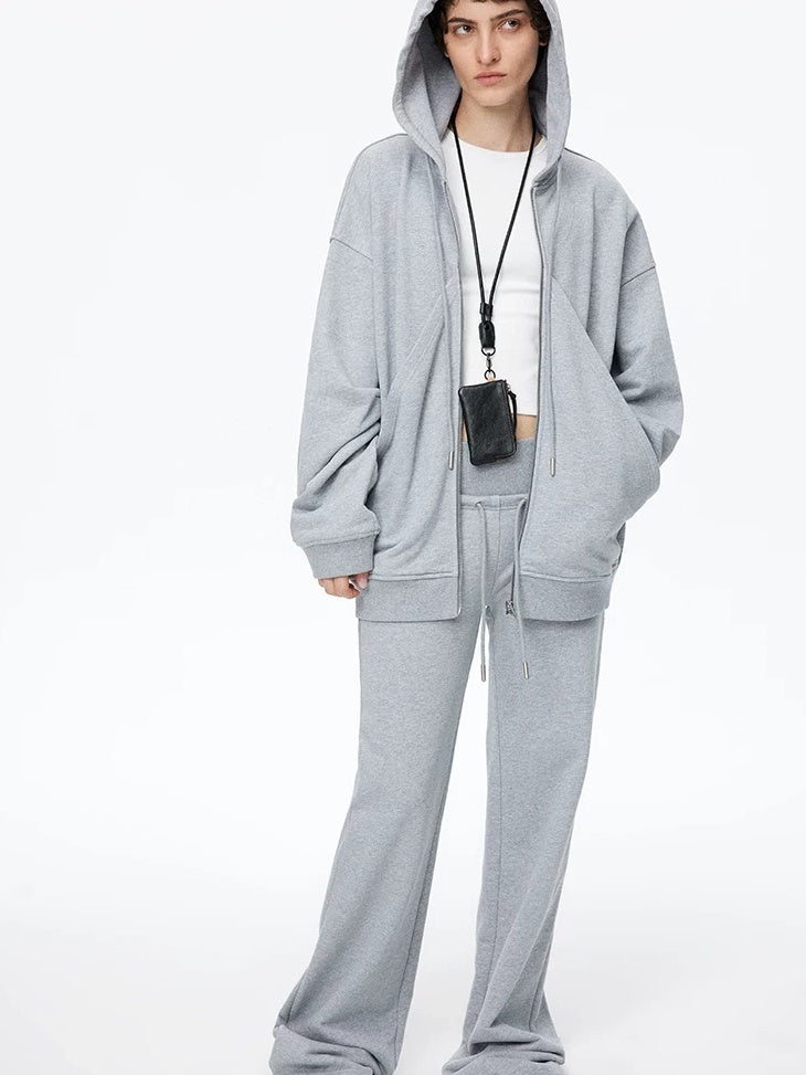 LoalaOffice 100 Percent Cotton Street Loose Fit Hooded Zip Cardigan Women Black Outerwear