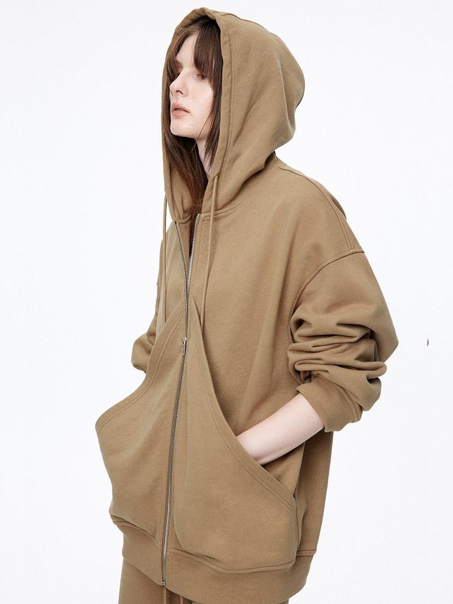 LoalaOffice 100 Percent Cotton Street Loose Fit Hooded Zip Cardigan Women Black Outerwear