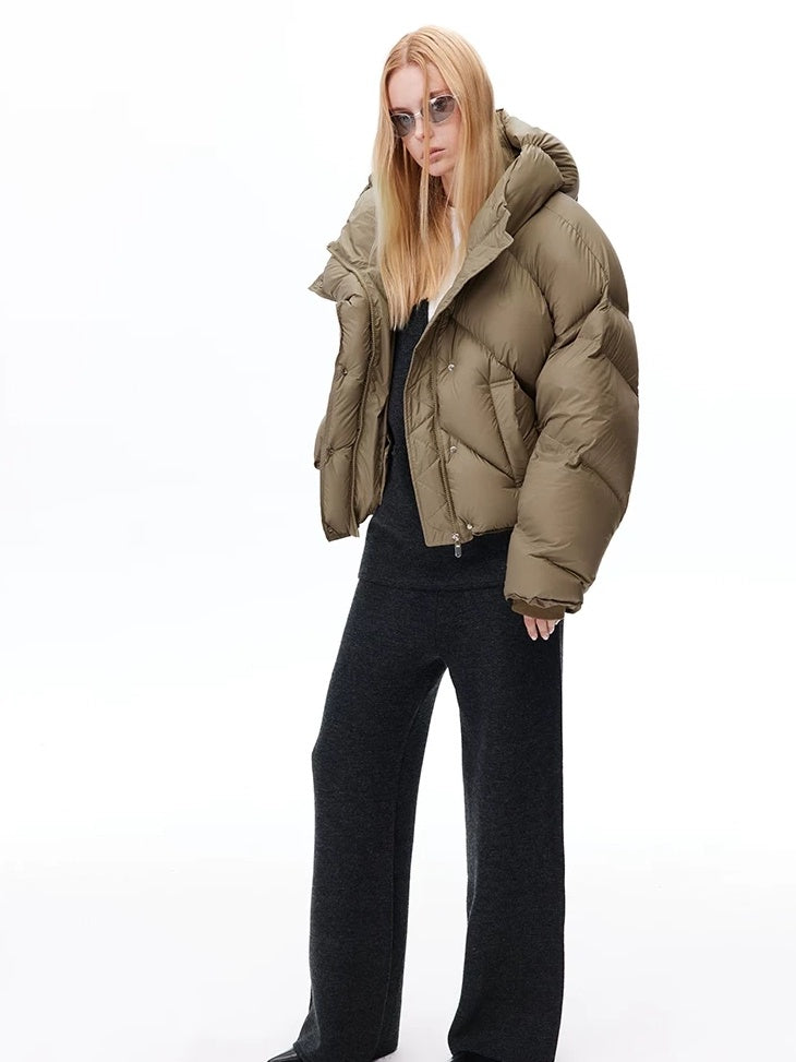 LoalaOffice 90% White Duck Down Hooded Short Straight Fit Street Women Jacket Outerwear