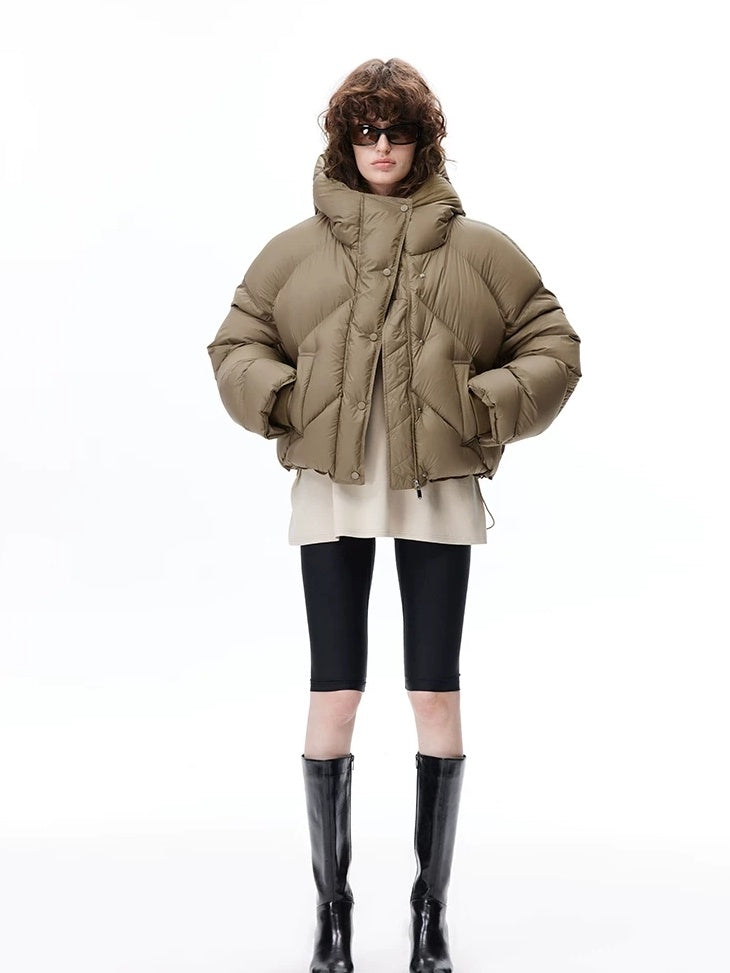 LoalaOffice 90% White Duck Down Hooded Short Straight Fit Street Women Jacket Outerwear