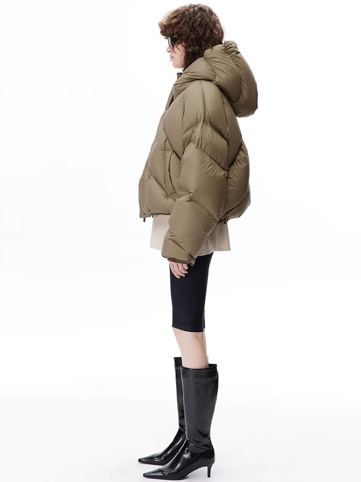 LoalaOffice 90% White Duck Down Hooded Short Straight Fit Street Women Jacket Outerwear