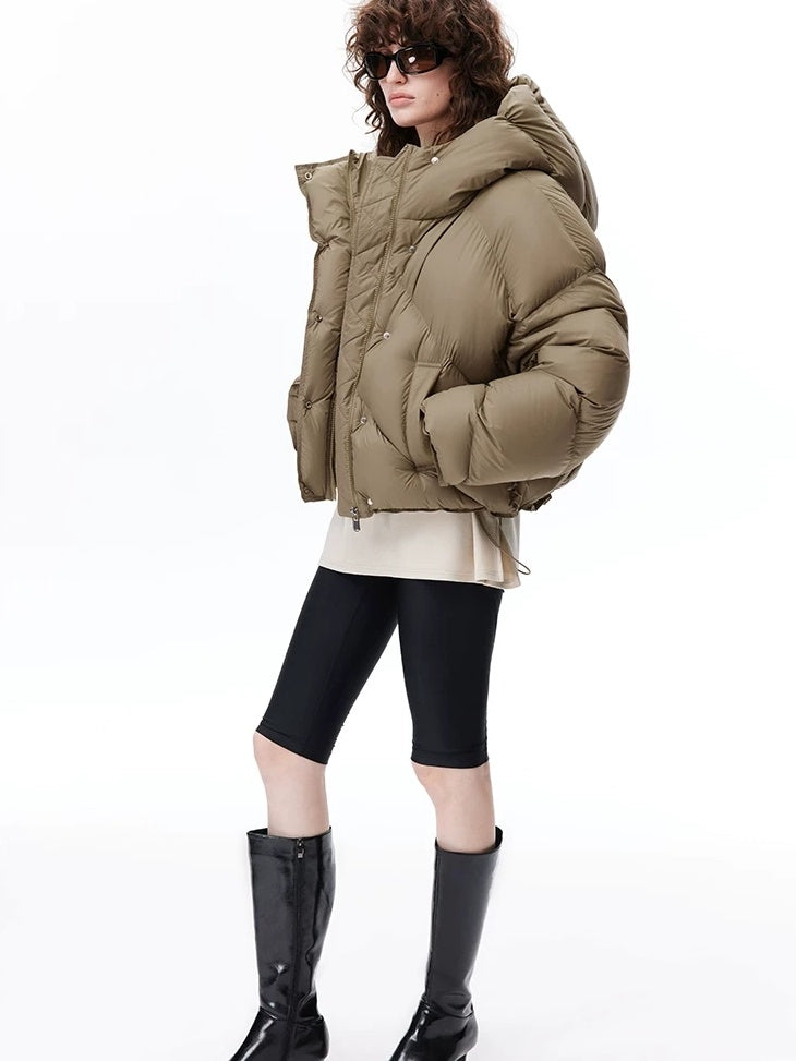 LoalaOffice 90% White Duck Down Hooded Short Straight Fit Street Women Jacket Outerwear