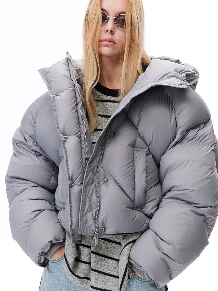 LoalaOffice 90% White Duck Down Hooded Short Straight Fit Street Women Jacket Outerwear