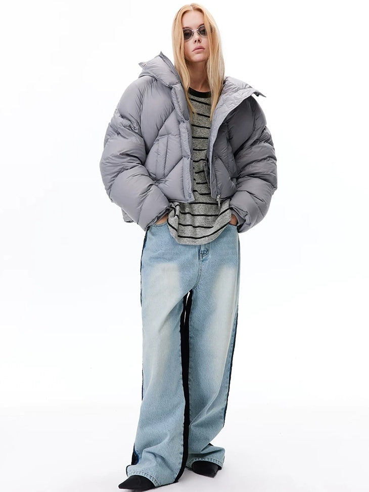 LoalaOffice 90% White Duck Down Hooded Short Straight Fit Street Women Jacket Outerwear