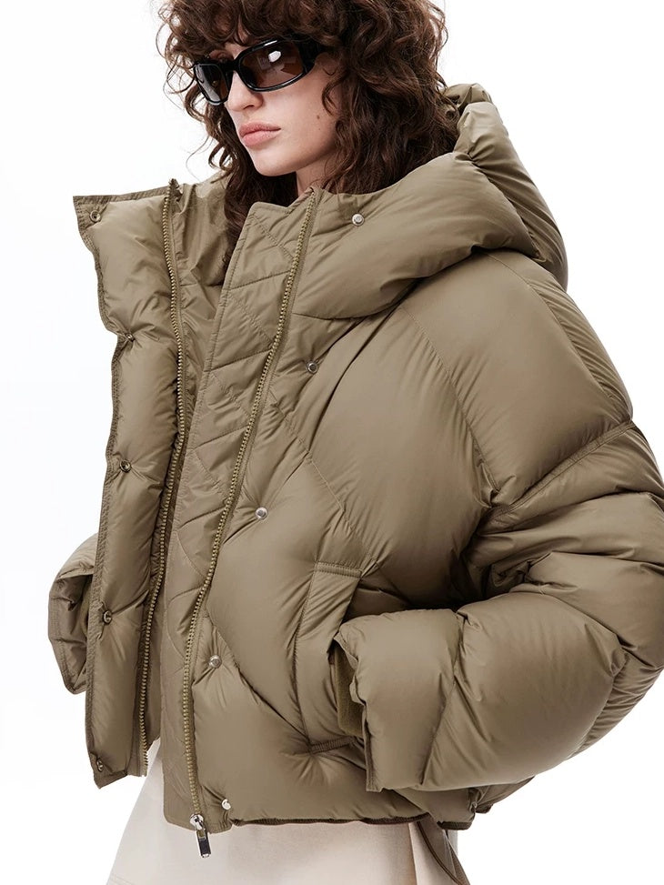 LoalaOffice 90% White Duck Down Hooded Short Straight Fit Street Women Jacket Outerwear