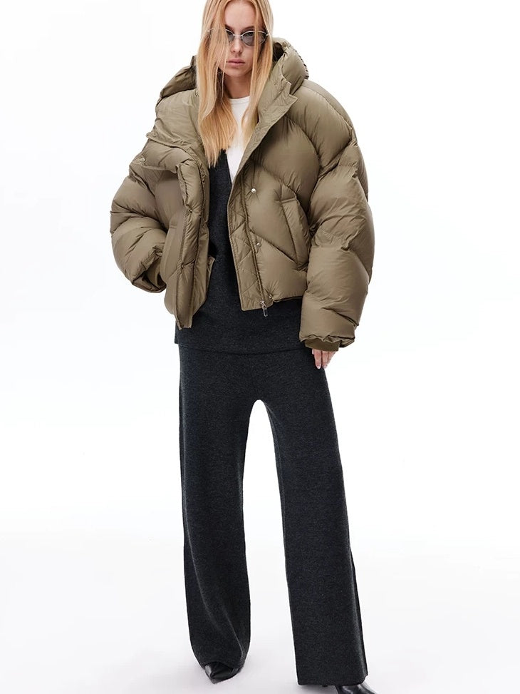 LoalaOffice 90% White Duck Down Hooded Short Straight Fit Street Women Jacket Outerwear