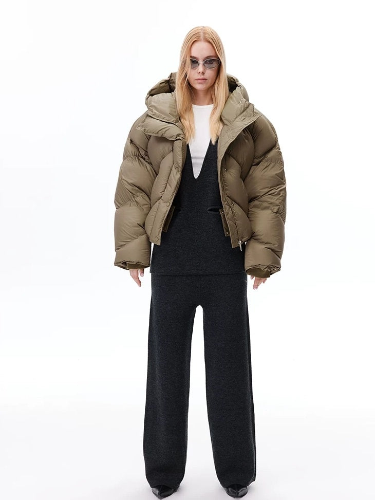 LoalaOffice 90% White Duck Down Hooded Short Straight Fit Street Women Jacket Outerwear