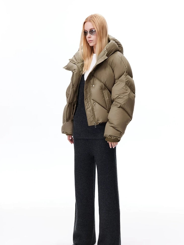 LoalaOffice 90% White Duck Down Hooded Short Straight Fit Street Women Jacket Outerwear