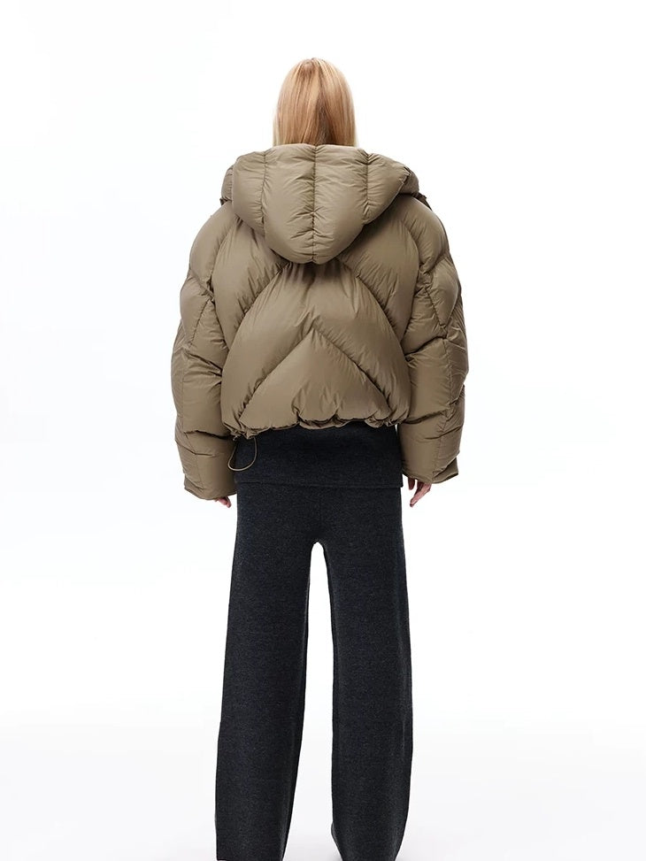 LoalaOffice 90% White Duck Down Hooded Short Straight Fit Street Women Jacket Outerwear