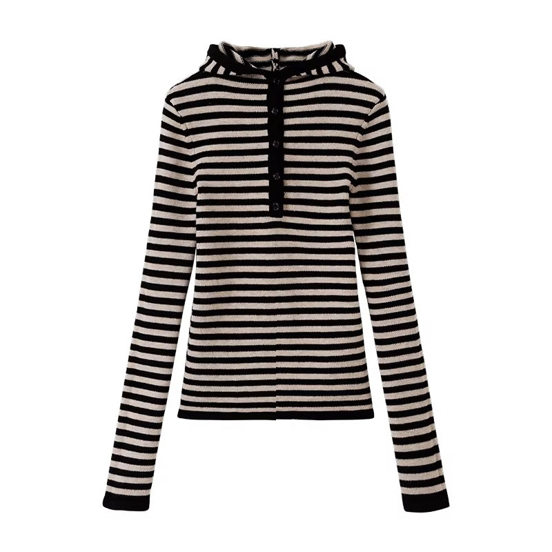 LoalaOffice_Acrylic_Slim_Fit_V_Neck_Button_Black_White_Striped_Long_Sleeve_Women_Tops_MISSTT
