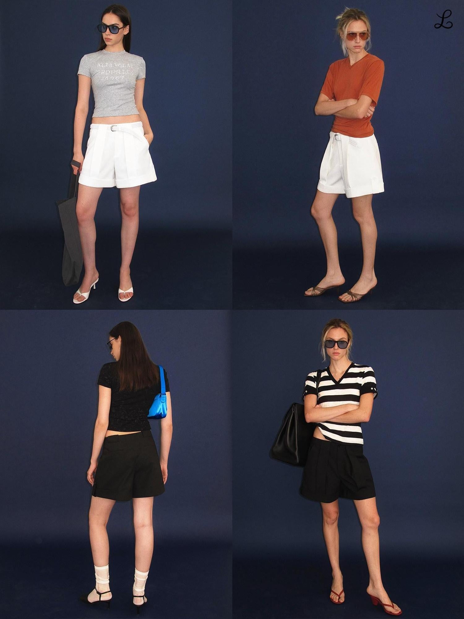 LoalaOffice Asymmetric Low Rise Button Straight Cut Workwear Women Shorts Polyblend Bottoms