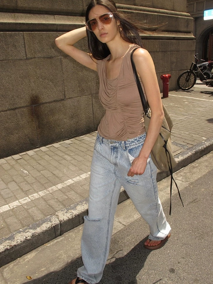 LoalaOffice Backless Cotton Stretch Straight Fit Original Pullover Women Tank Top Tops