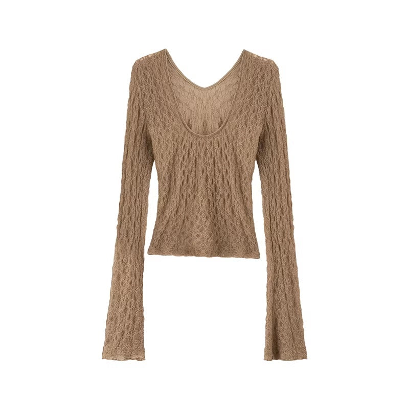 LoalaOffice_Backless_Slim_Fit_Casual_Pullover_Long_Sleeve_Low_Scoop_Neck_Nylon_Women_Tops_MISSTT