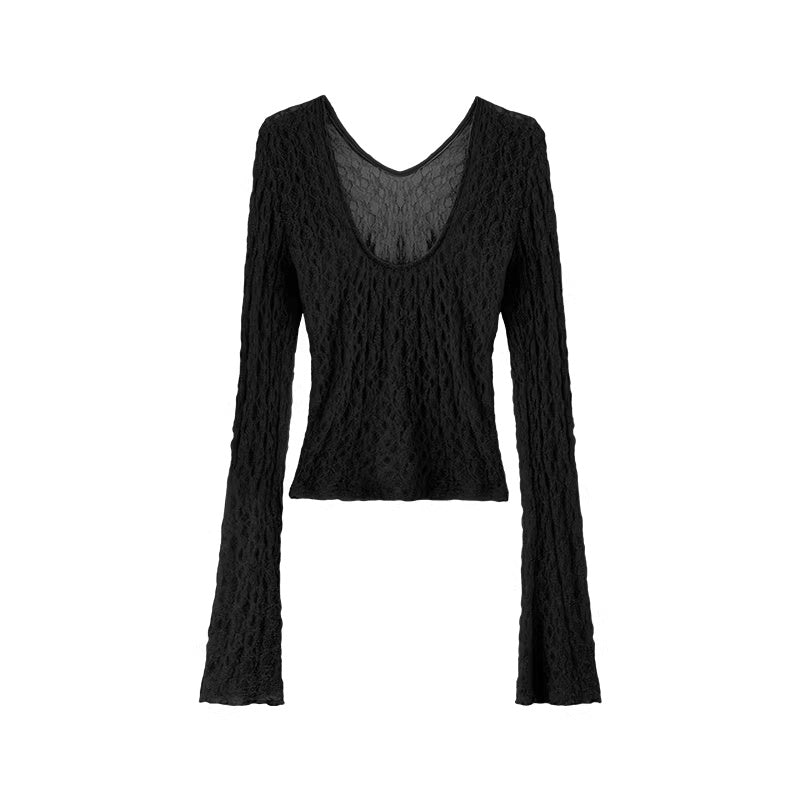 LoalaOffice_Backless_Slim_Fit_Casual_Pullover_Long_Sleeve_Low_Scoop_Neck_Nylon_Women_Tops_MISSTT