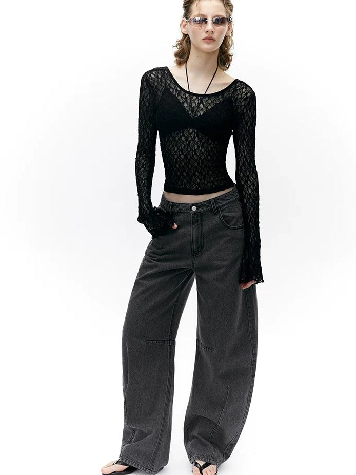 LoalaOffice Backless Slim Fit Casual Pullover Long Sleeve Low Scoop Neck Nylon Women Tops