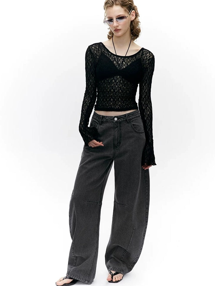 LoalaOffice Backless Slim Fit Casual Pullover Long Sleeve Low Scoop Neck Nylon Women Tops