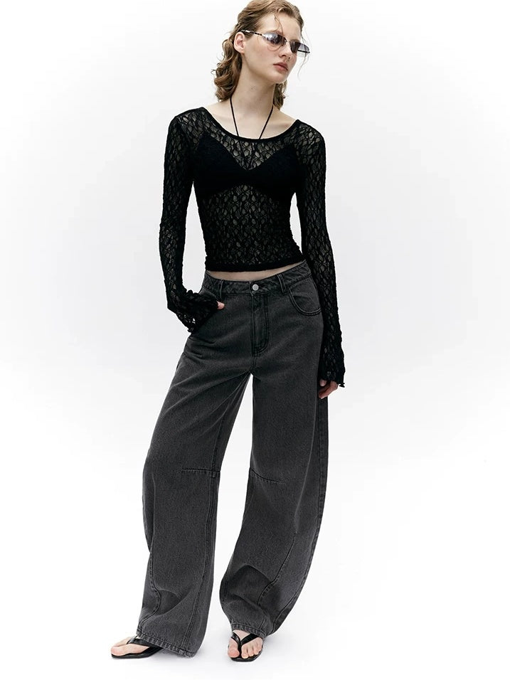 LoalaOffice Backless Slim Fit Casual Pullover Long Sleeve Low Scoop Neck Nylon Women Tops