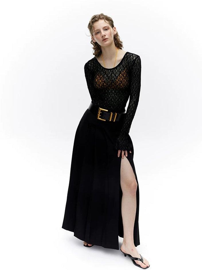 LoalaOffice Backless Slim Fit Casual Pullover Long Sleeve Low Scoop Neck Nylon Women Tops