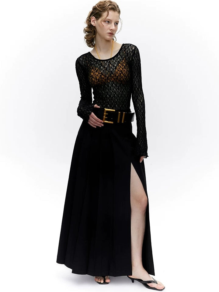 LoalaOffice Backless Slim Fit Casual Pullover Long Sleeve Low Scoop Neck Nylon Women Tops