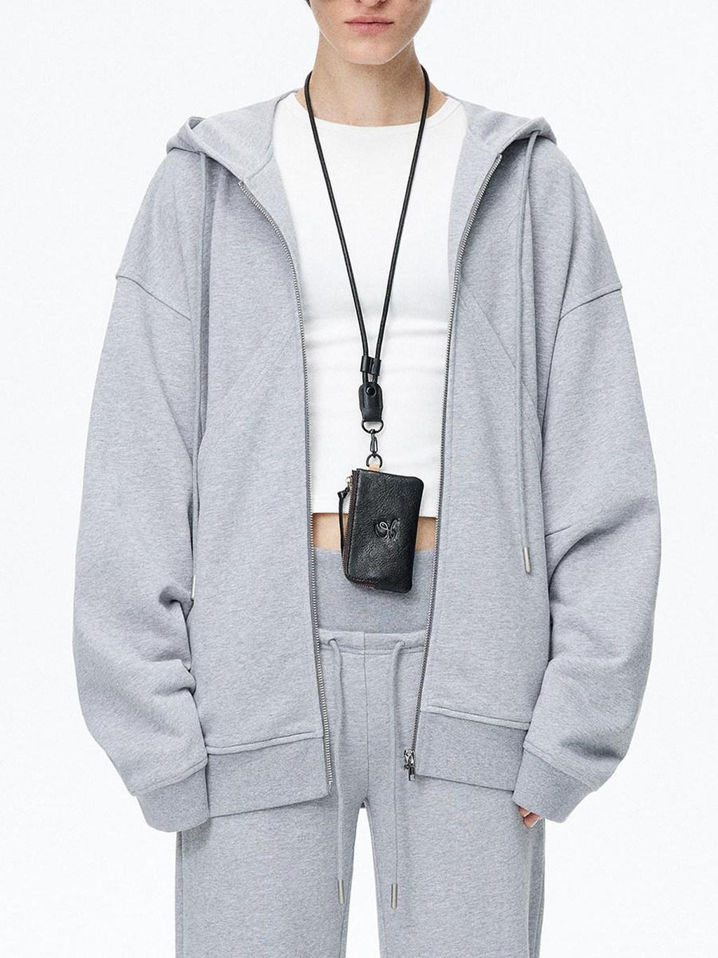 LoalaOffice Black Genuine Leather Hoodie Boxy European Streetwear Women Youth Casual Tops