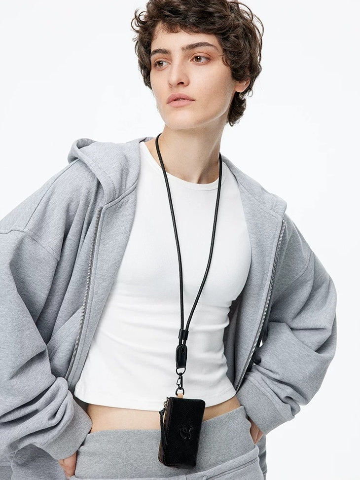 LoalaOffice Black Genuine Leather Hoodie Boxy European Streetwear Women Youth Casual Tops