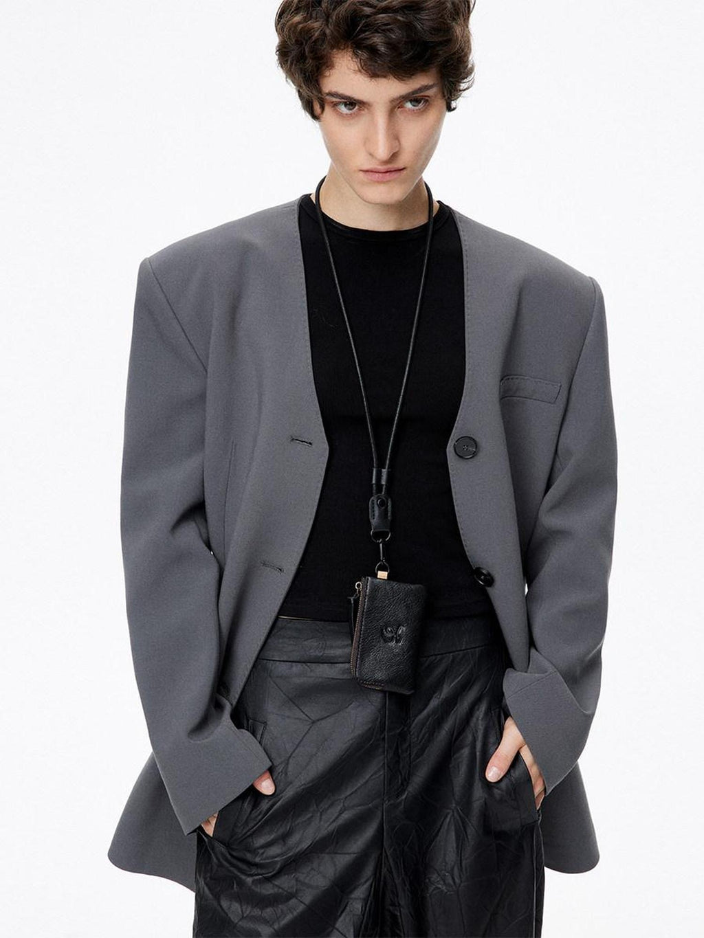 LoalaOffice Black Genuine Leather Hoodie Boxy European Streetwear Women Youth Casual Tops