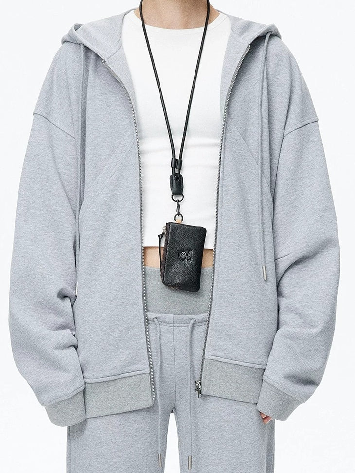 LoalaOffice Black Genuine Leather Hoodie Boxy European Streetwear Women Youth Casual Tops