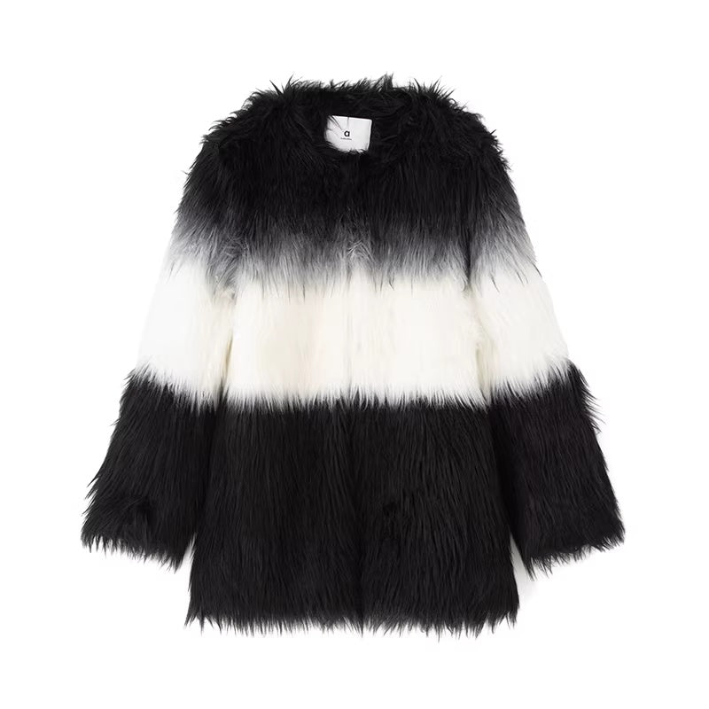 LoalaOffice_Black_White_Gradient_V_Neck_Zipper_Pocket_Mid_Length_Women_Outerwear_MISSTT