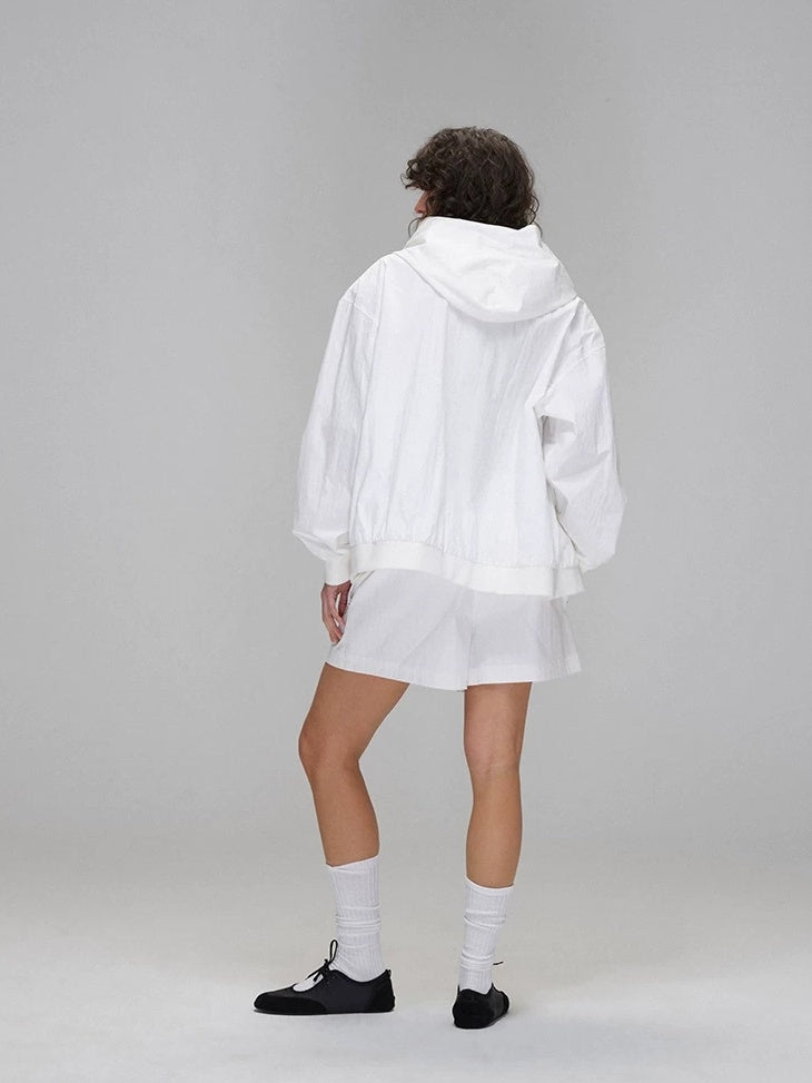 LoalaOffice Breathable Cotton Blend Hooded Zip Loose Fit Original Design Women Outerwear