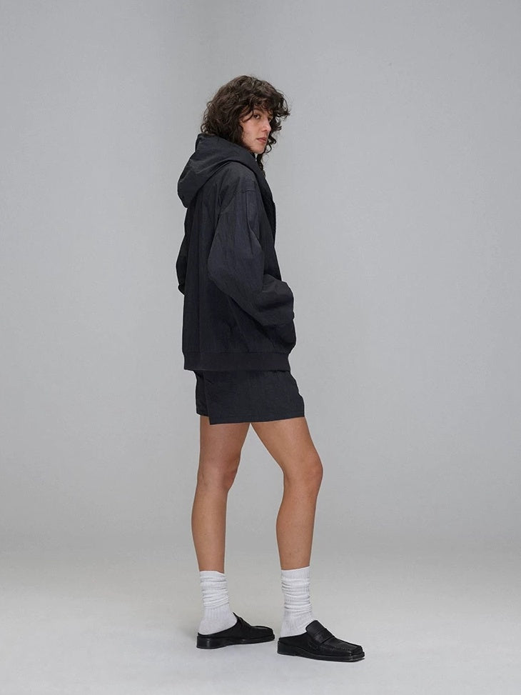 LoalaOffice Breathable Cotton Blend Hooded Zip Loose Fit Original Design Women Outerwear