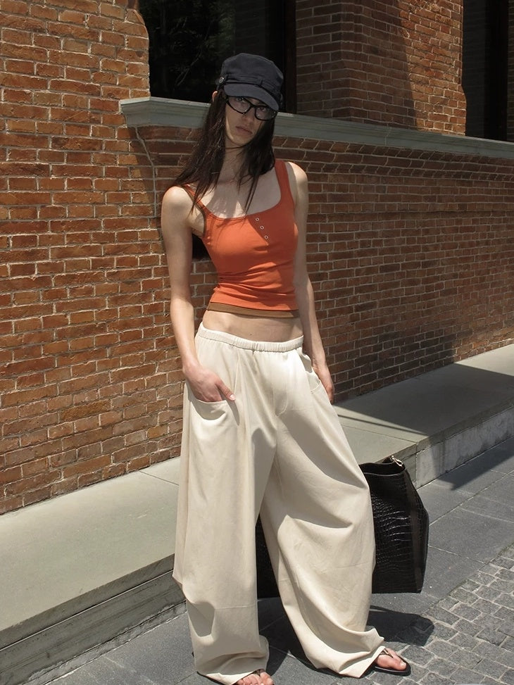 LoalaOffice Breathable Stretch Cotton Padded Patchwork Street Tank Women Layering Tops