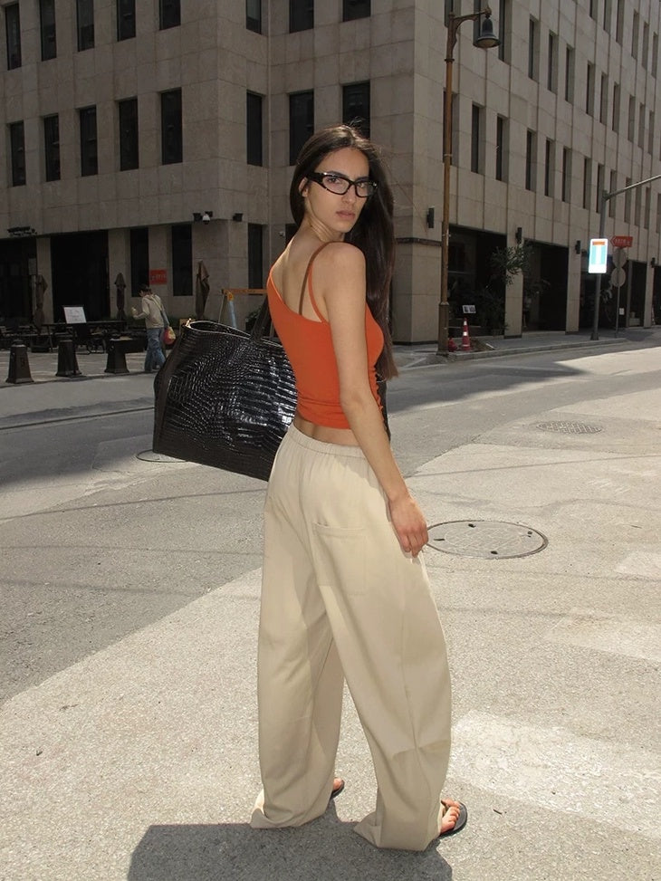 LoalaOffice Breathable Stretch Cotton Padded Patchwork Street Tank Women Layering Tops