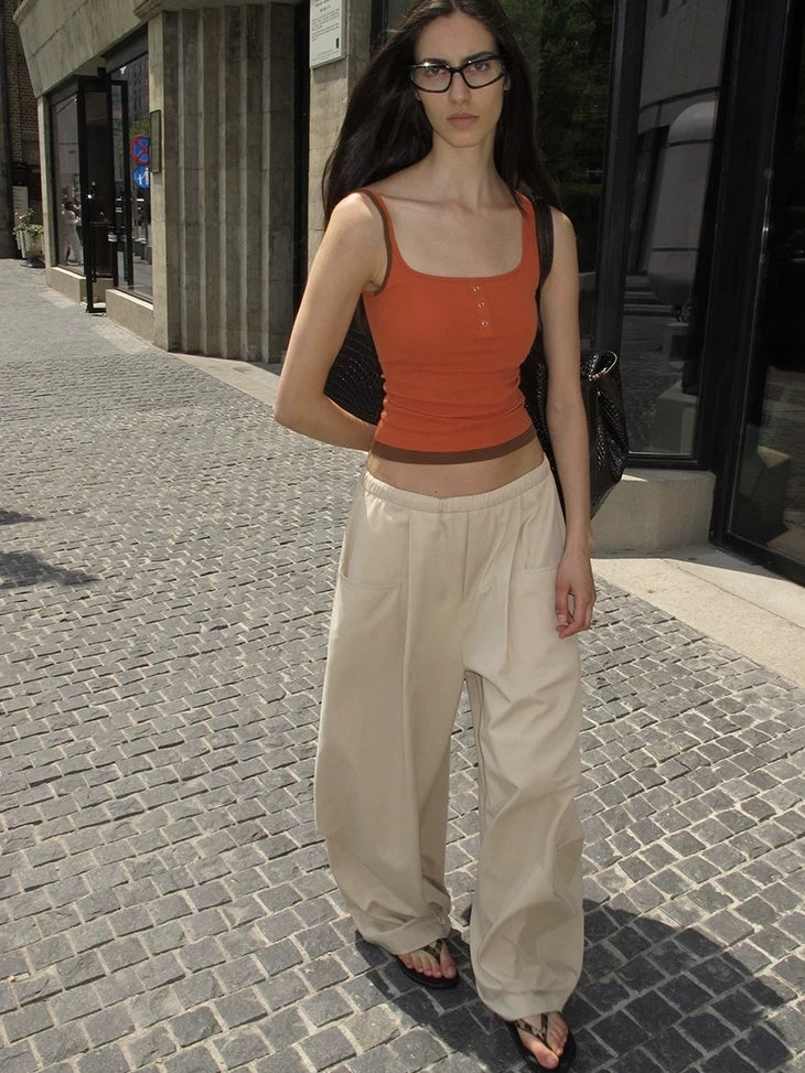 LoalaOffice Breathable Stretch Cotton Padded Patchwork Street Tank Women Layering Tops