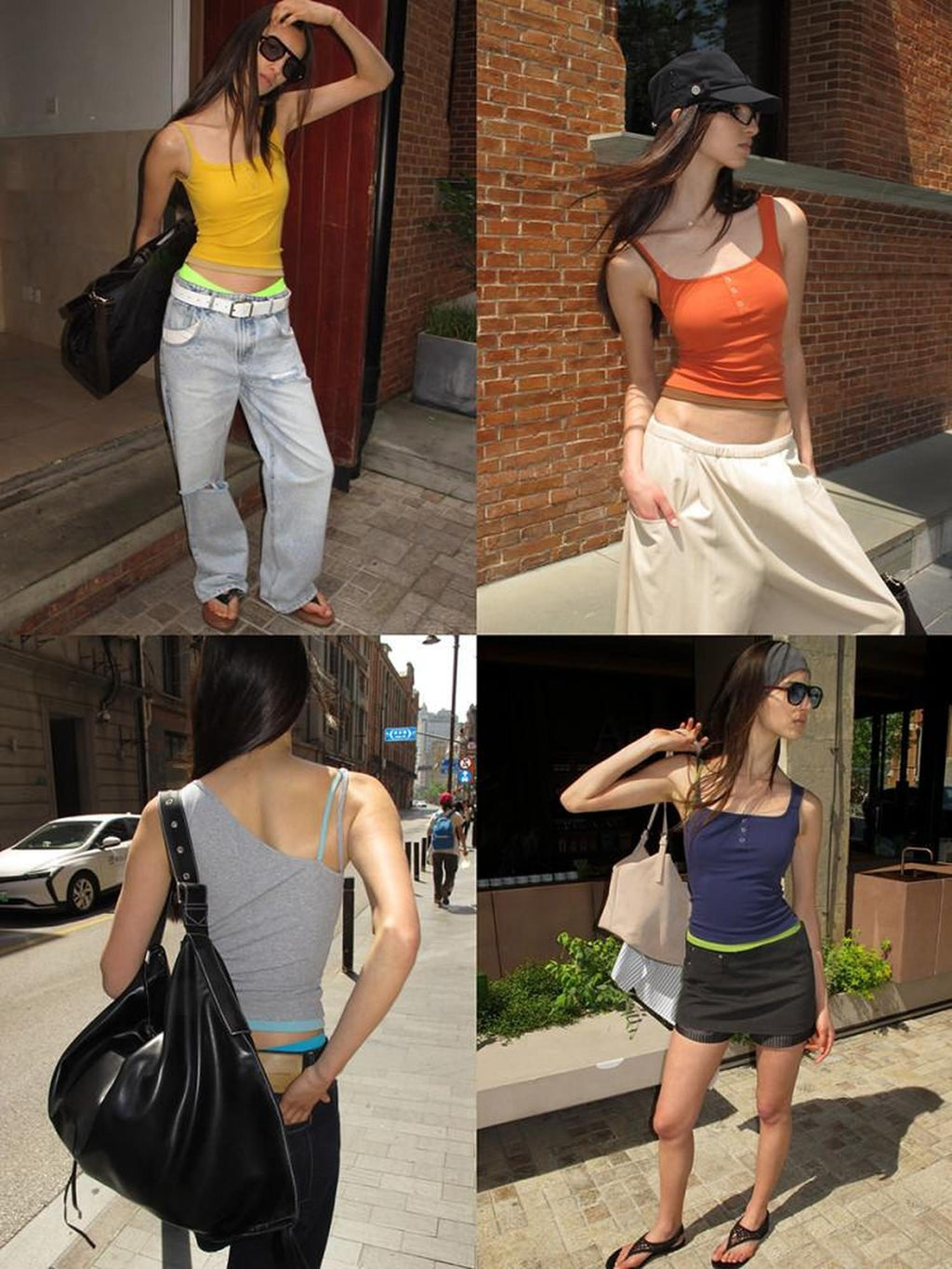 LoalaOffice Breathable Stretch Cotton Padded Patchwork Street Tank Women Layering Tops