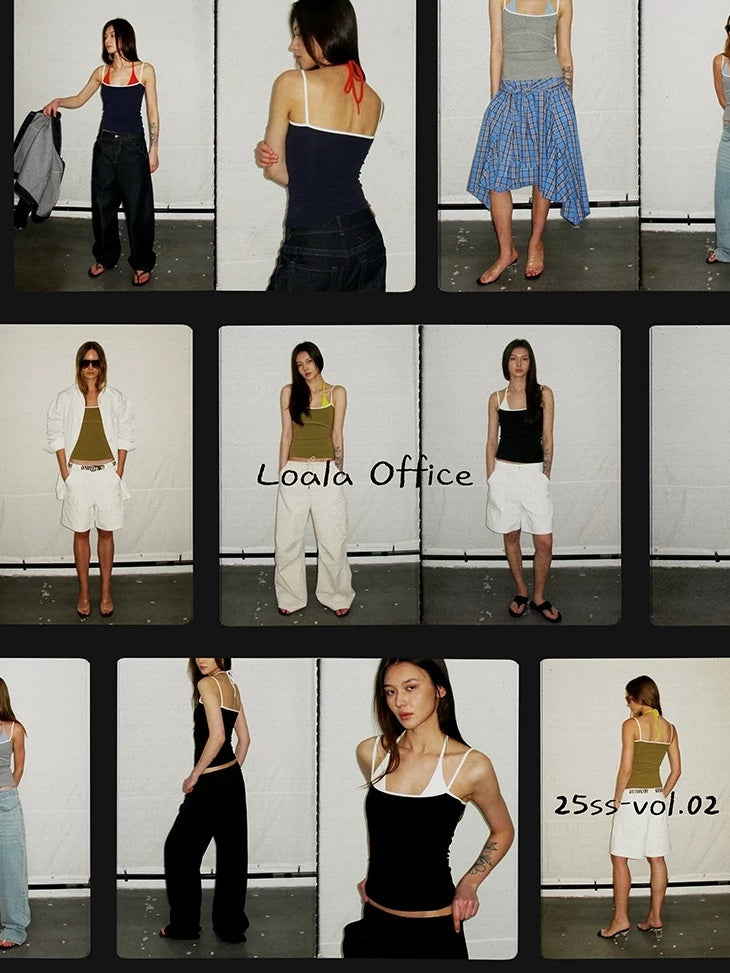 LoalaOffice Built In Padding Original Design Colorblock Slim Fit Womens Tank Top Tops