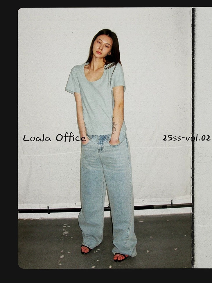 LoalaOffice Cooling Breathable Street Loose Fit U Neck Striped Women Cotton Linen Tops